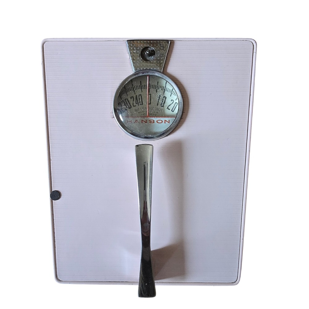 Vintage Hanson Pink Bath Scale MCM Pastel Kitsch Atomic Era Chrome Analog